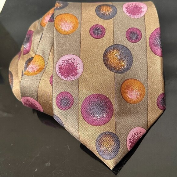 Pierre Balmain Silk Necktie Tie Bubbles Pink Brown Purple Psy Psychedelic Orange - Picture 3 of 5